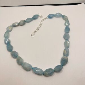 Natural aquamarine nugget choker necklace 925 sterling
